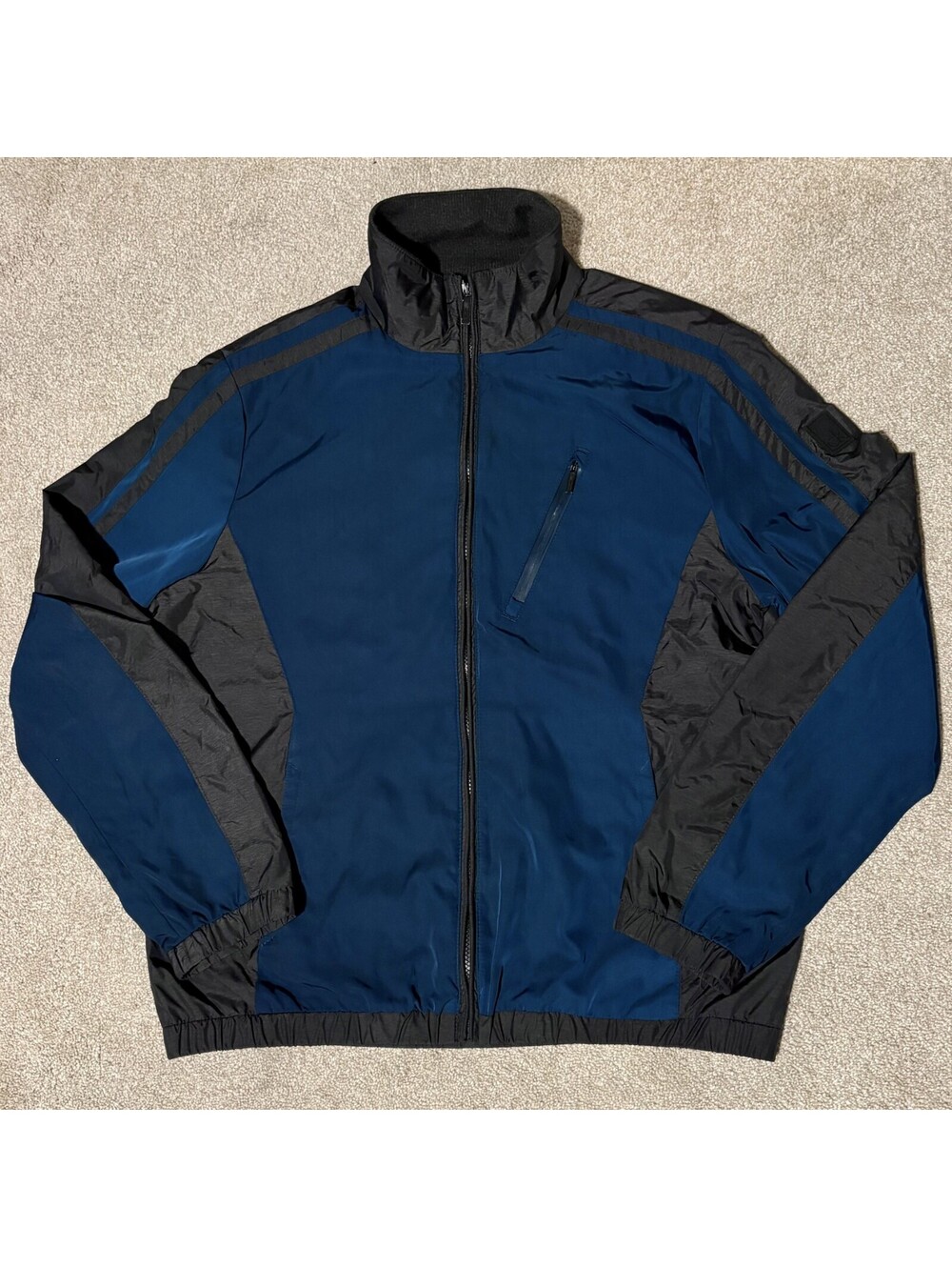 Calvin Klein Mens L Blue Gray Windbreaker Jacket Full Zip Pocket Water Resistant